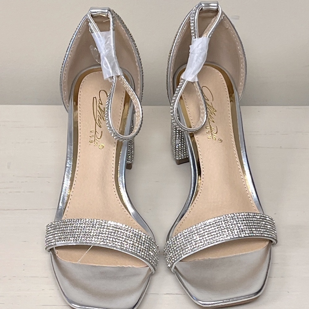 Dazzled Sparkly Chunky Heels, Silver